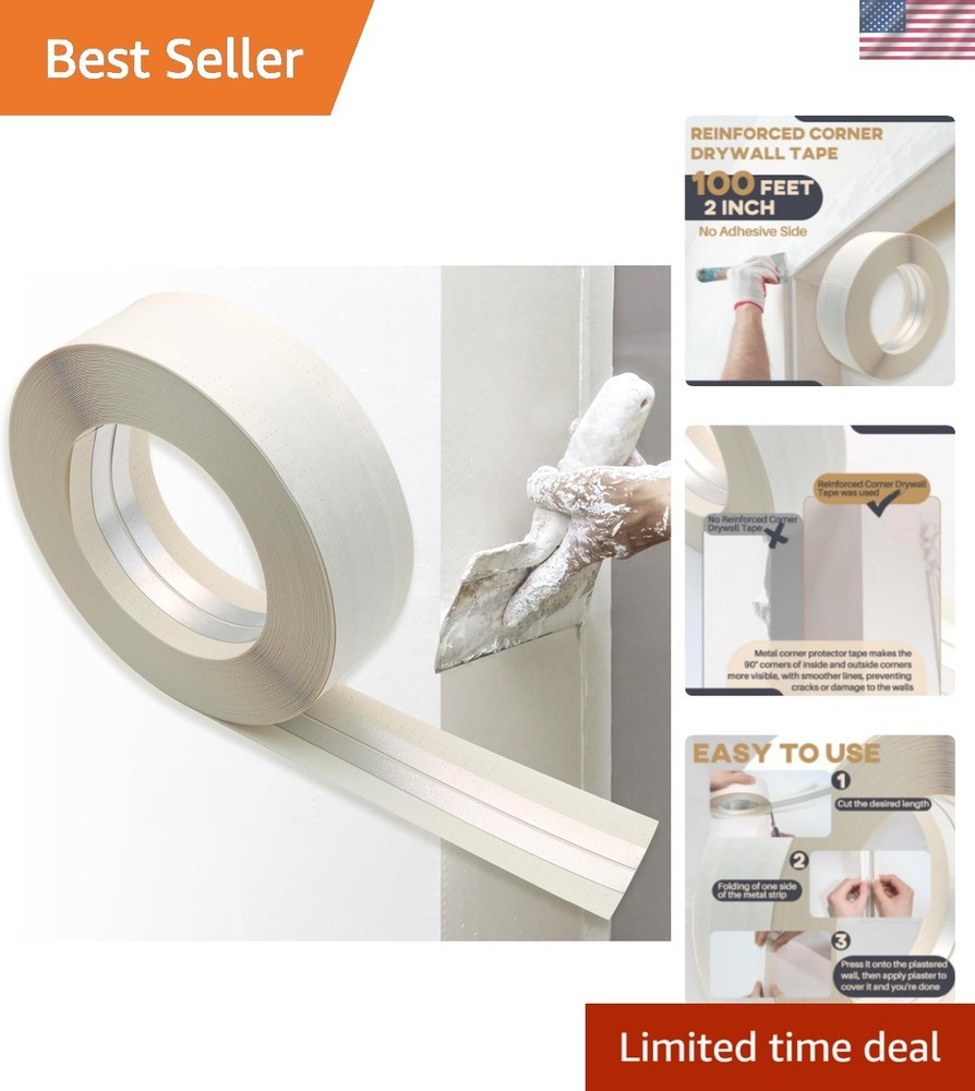 Reinforced 100 Ft Drywall Corner Tape - Easy Application, No Adhesive Side