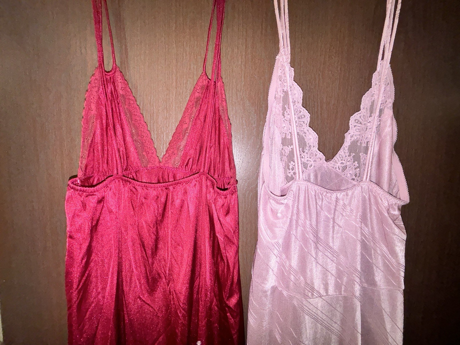 Vintage Sears Long Nylon Nightgown Lace Trim S 32/34 USA (2) Wine, Mauve