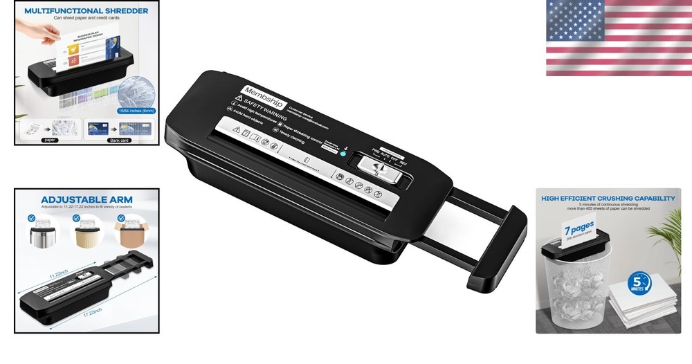Effortless 7-Sheet Mini Paper Shredder with Extendable Arm and Jam Proof Feature