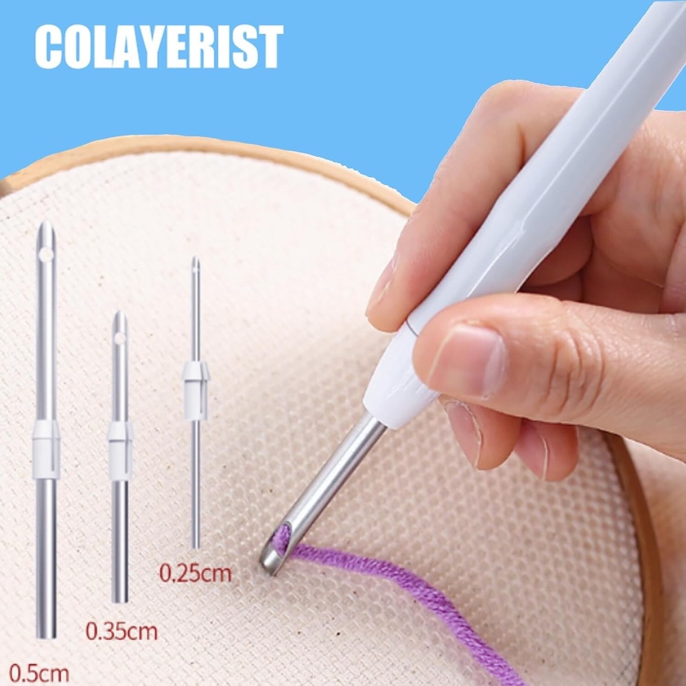 16 PCS Punch Needle Kit, Punch Needle Tool Adjustable Punch Embroidery Needles
