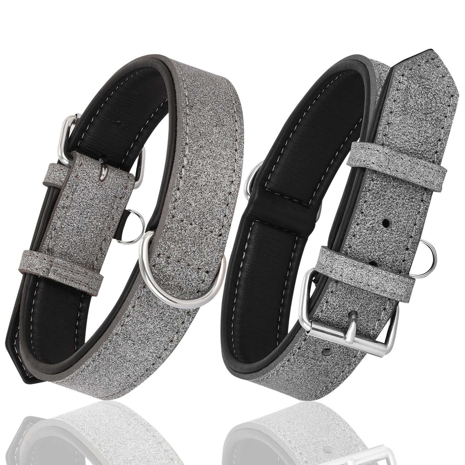 Riparo Genuine Leather Padded Dog Heavy Duty K-9 Adjustable Collar