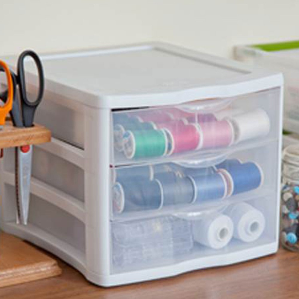 Sterilite ClearView Compact Stacking 3 Drawer Storage Organizer System, (8 Pack)