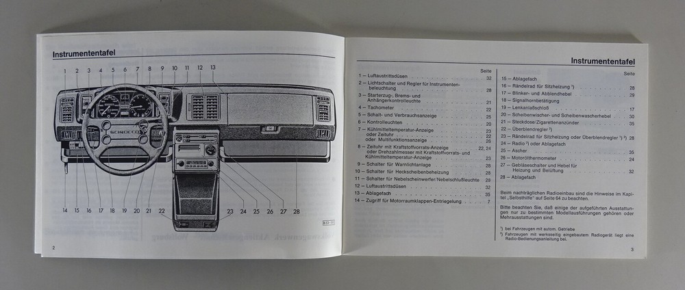 Operating Manual / Handbook VW Scirocco II Type 53B From 02/1984