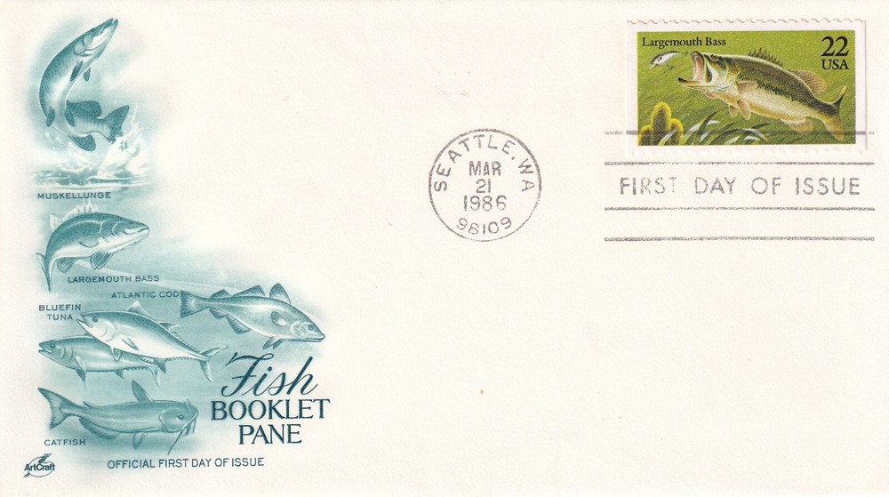STAMP SCOTT  2207 "Largemouth Bass" 22 CENT 1986  FDC - A