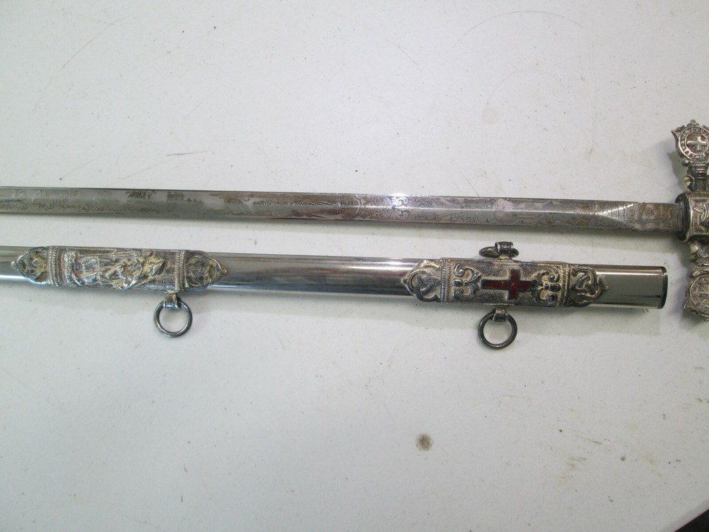 FRATERNAL SWORD & SCABBARD ETCHED BLADE NAMED AND MAKER