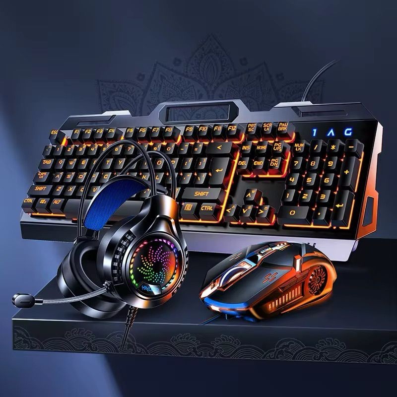 RGB Backlit Gaming Bundle,  Keyboard, Mouse, and Headset with Metal Panel