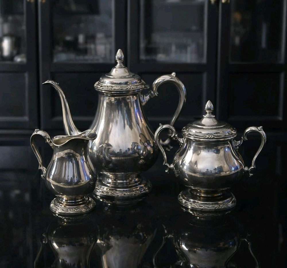 Authentic 1847 Rogers Bros “Remembrance” Silverplate Tea Set – 3 Pieces