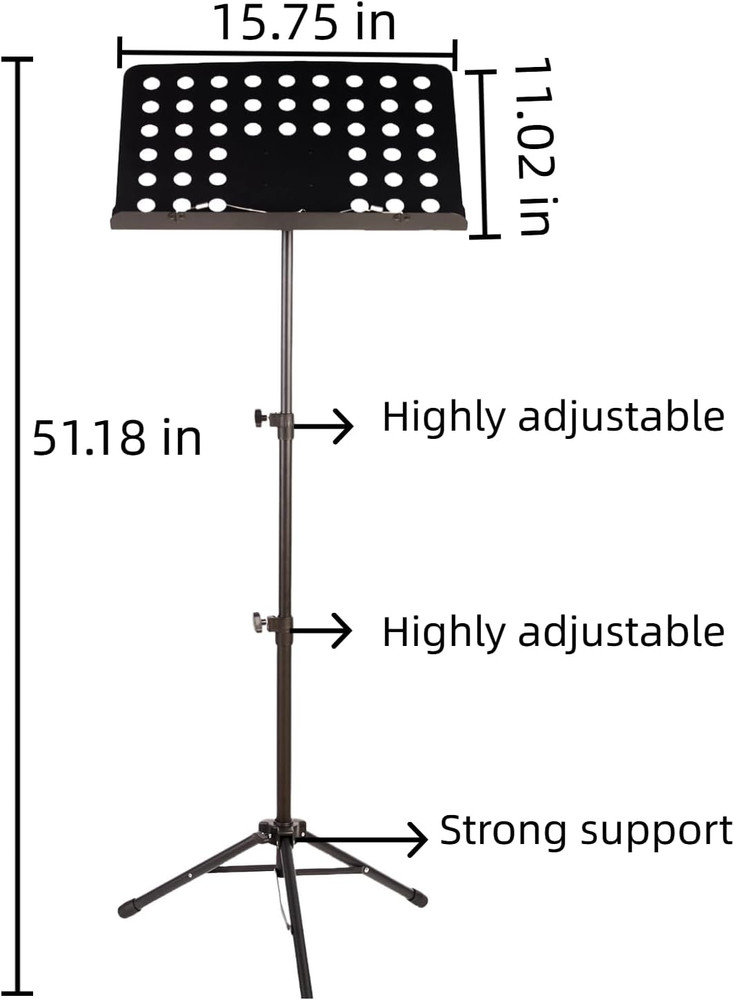 Folding Music Stand Portable Sheet One-Step Setup Tool-Free Height Adjustment