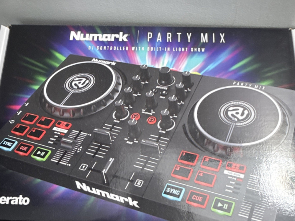 Numark Party Mix DJ Controller, Built-in Light Show, Cue/Loop Pads, PC/Mac