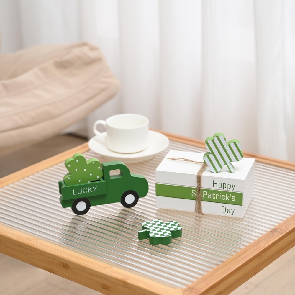 FESTGLOX St Patricks Day Decor, St Patricks Day Decorations Wood Book Stack ...