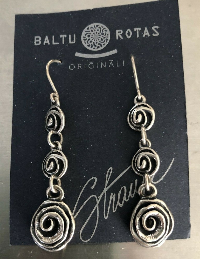 Baltu Rotas Sterling 925 ROSE Dangle Hook Earrings