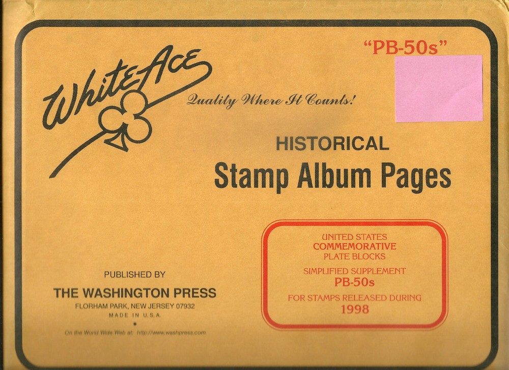 White Ace Stamp Album Pgs US Commemorative Plate Blocks Simp. PB-50s 1998 NOS  8