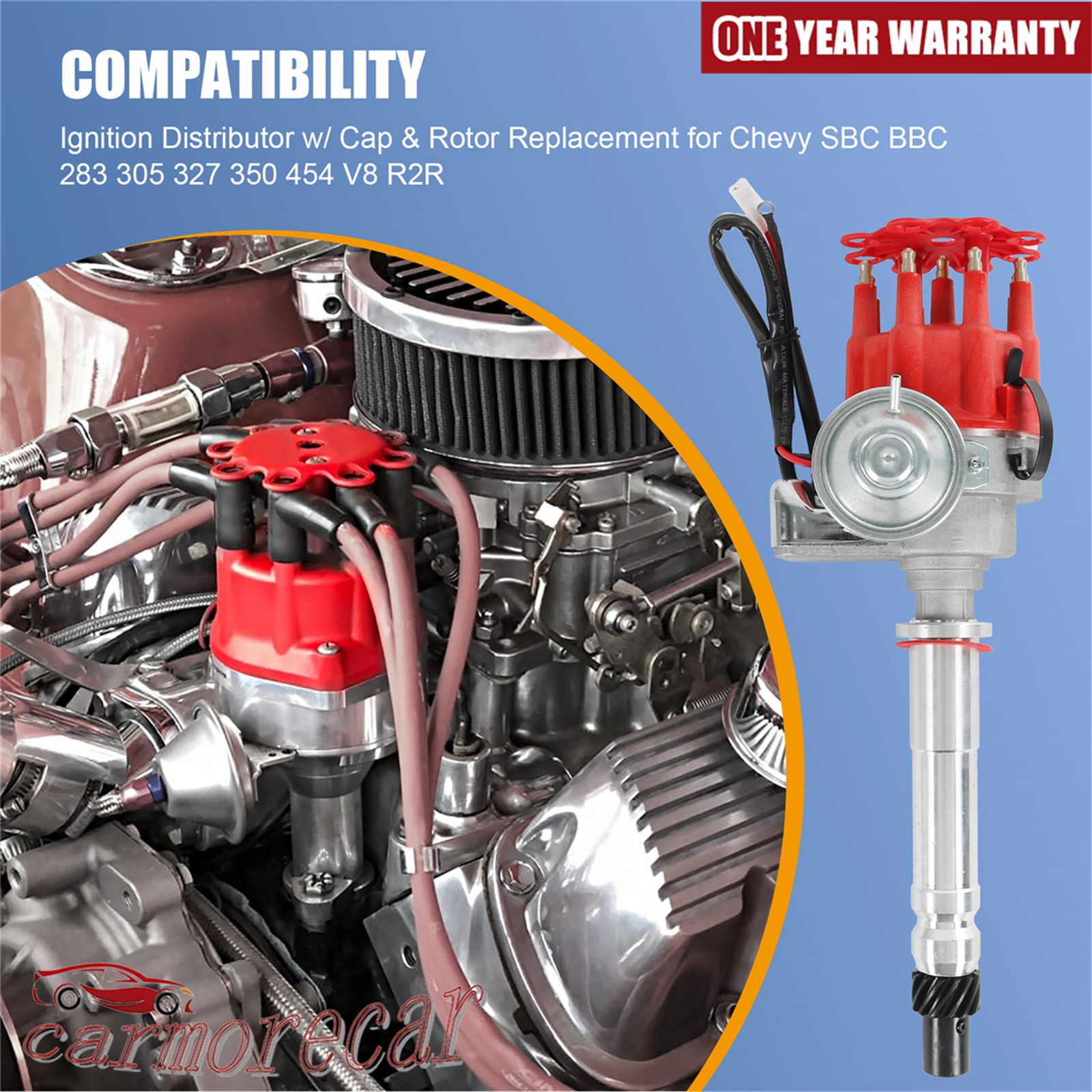 Ignition Distributor w/ Cap & Rotor for Chevy SBC BBC 283 305 327 454 350 V8 R2R