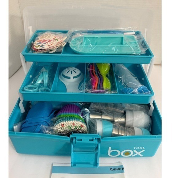 Cake Decorating Kit 100+ Pcs 3-Tier Storage Box Piping Tips Russian Tips Blue