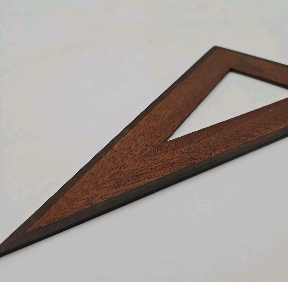 Antique Wooden Drafting Inlay Triangle Tool Architect Drawing Right Angle Ruler