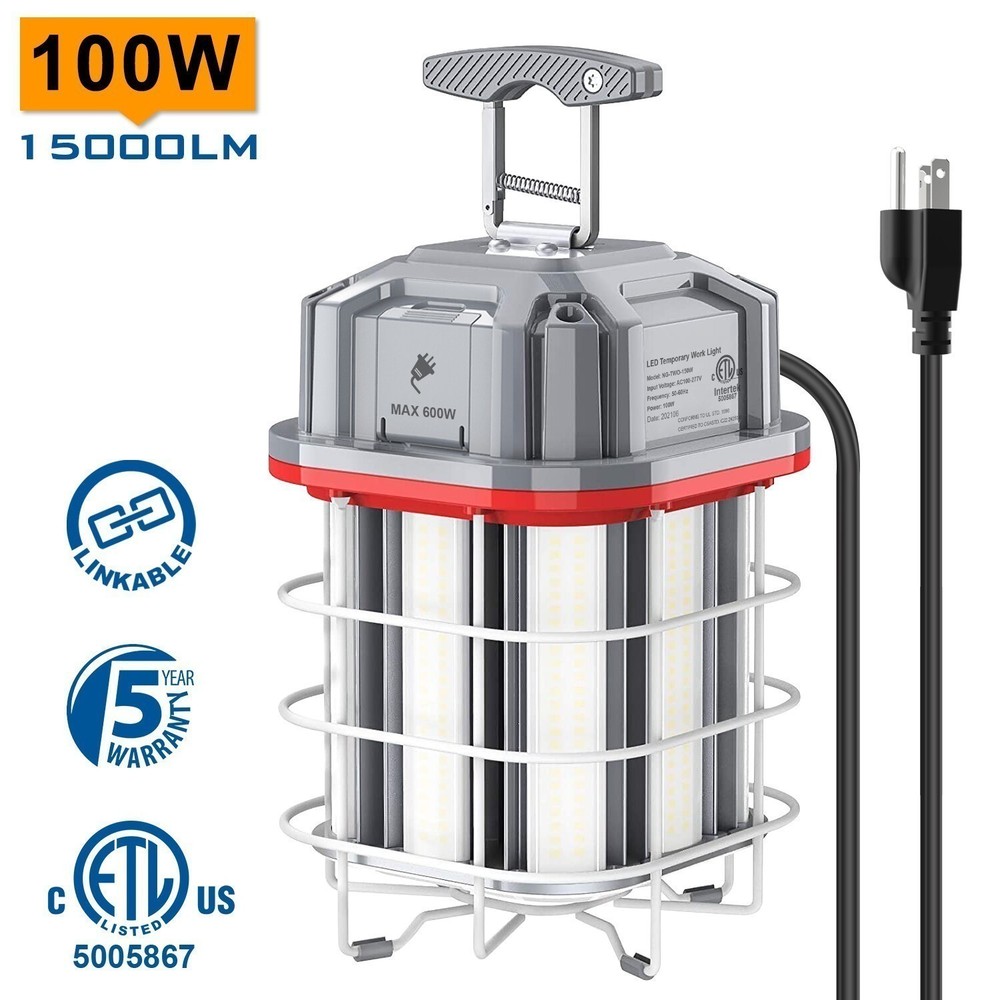 100W LED Temporary Work Light Construction Lighting Linkable High Bay Lamp 5000K