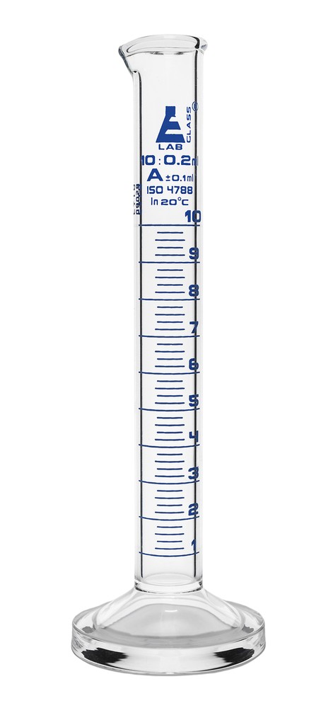 Eisco Labs 10ml Graduated Cylinder, Class A - Blue Graduations, Round Base