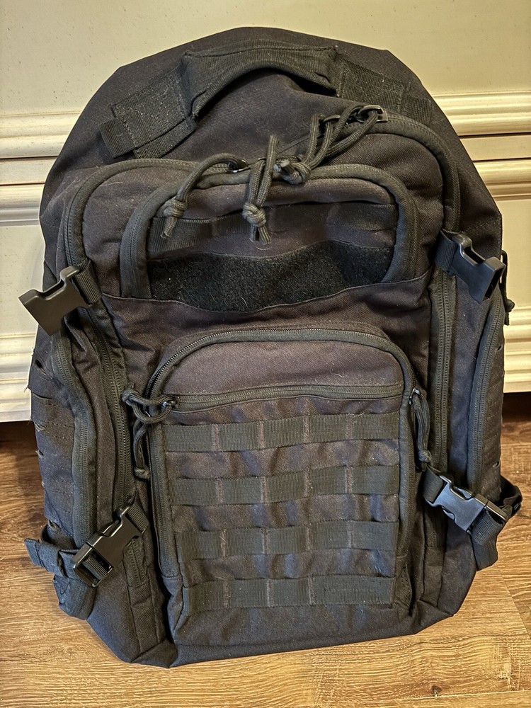 HIGHLAND TACTICAL Roger Ballistic Backpack, Molle Webbing, Black, EUC