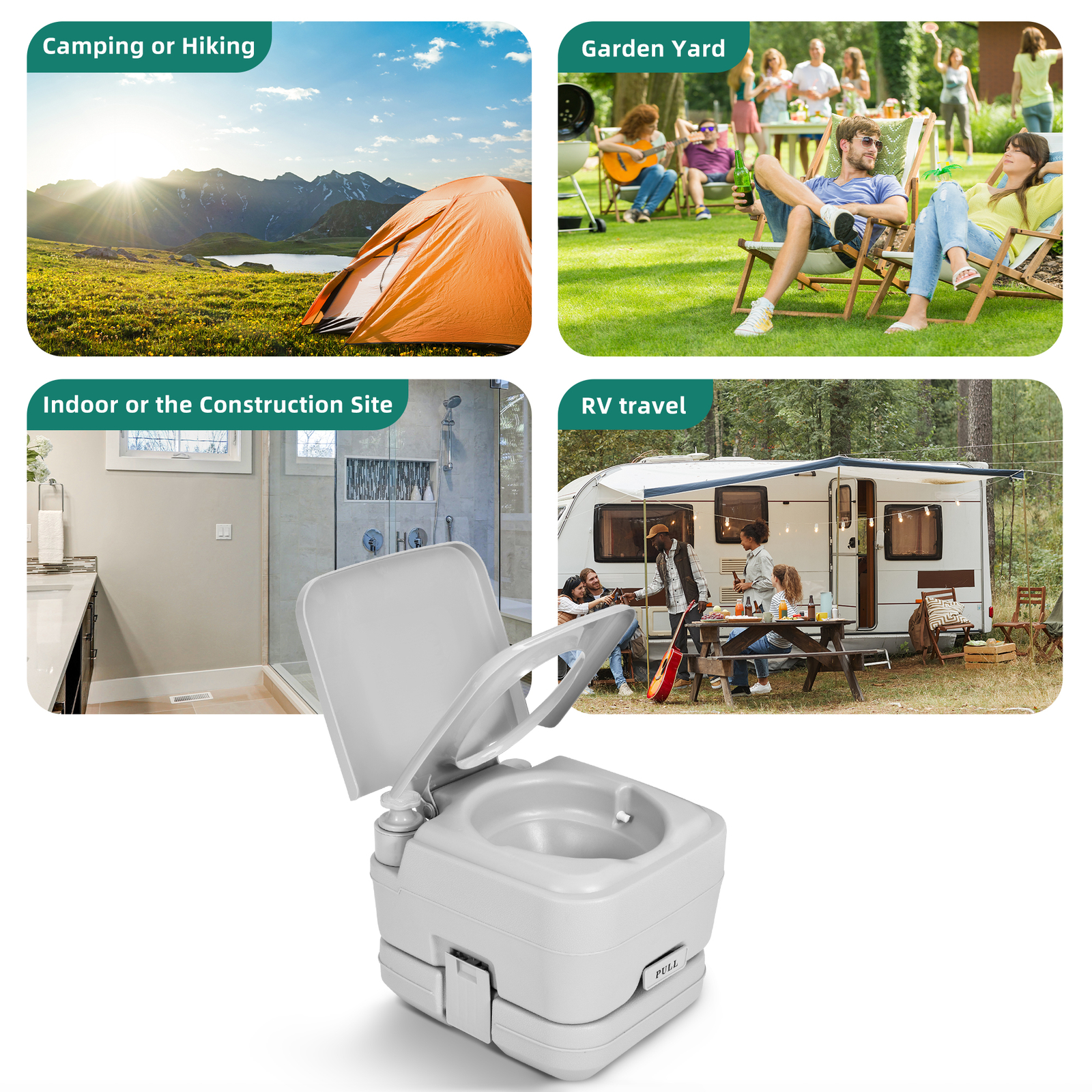 Portable Toilet 2.6 Gallon 10L Flush Outdoor Camping Toilet Potty Travel Car SUV