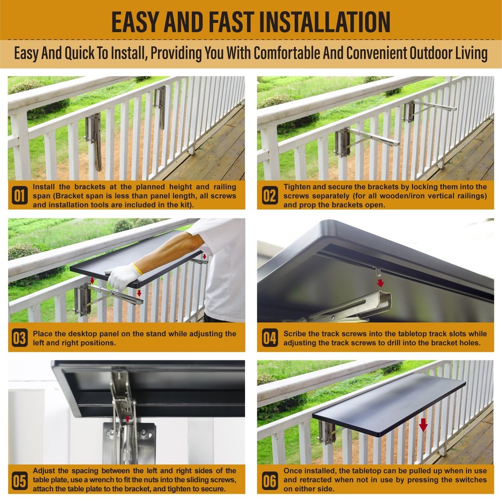 BITALS 304 Stainless Steel Deck Railing Adjustable Slide Rail Railing Folding