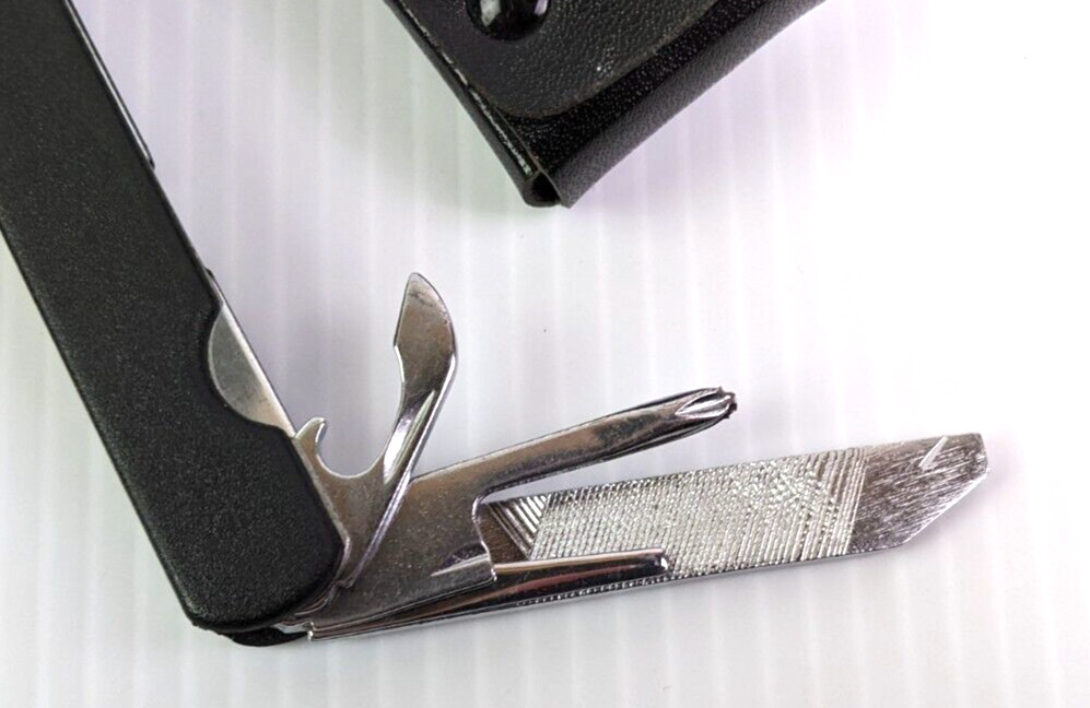 Stainless Steel Multi Tool Black Rubber Grip Folding 10 Function with Case