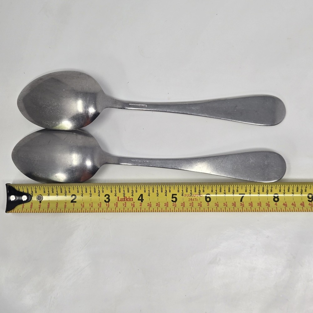 (2) Vintage WW2 Mess Hall Spoon Stainless USA-MD Military Modernaire 8 1/4 In