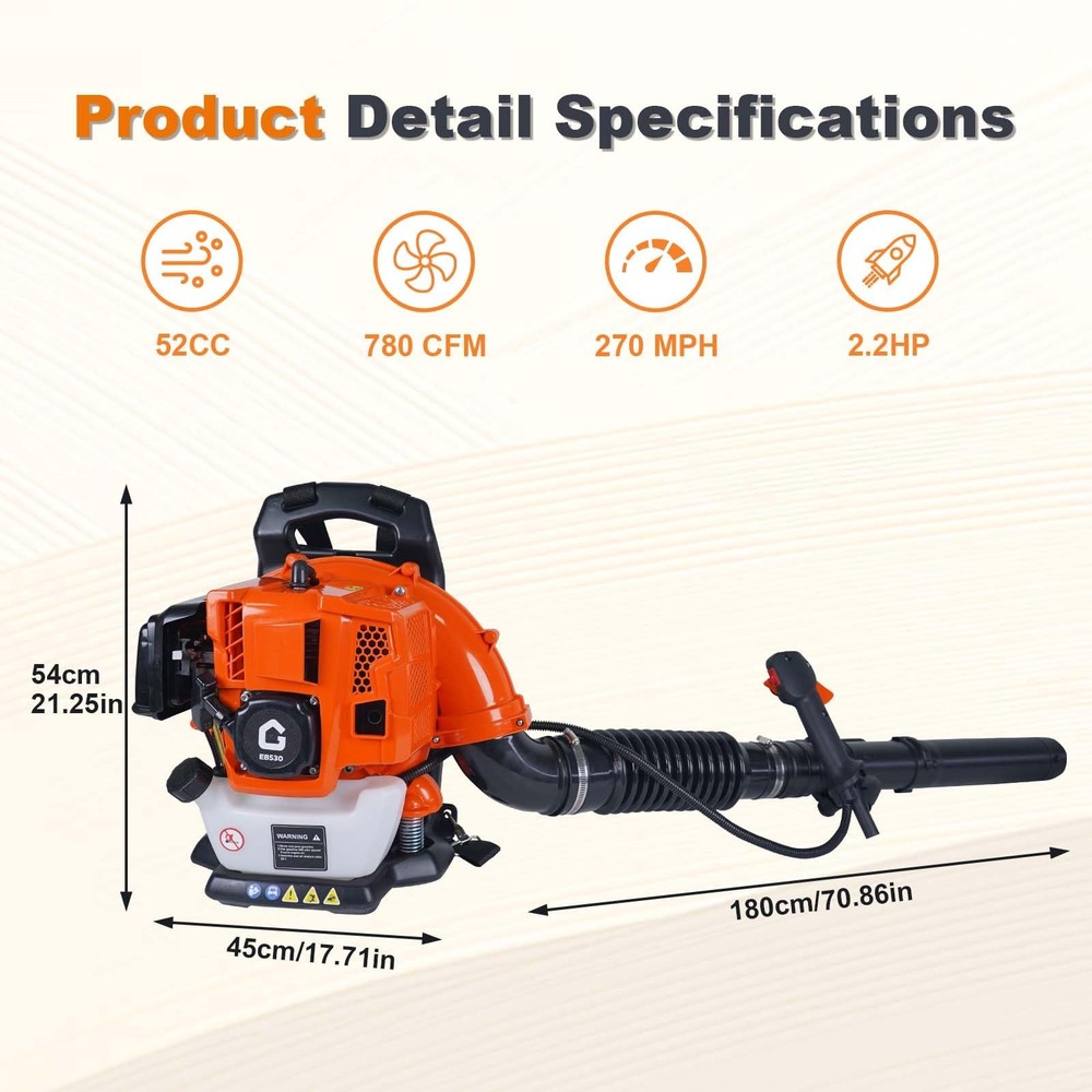 Backpack Gas Leaf Blower 52CC Backpack Gas Leaf Blower 2.2HP 780 CFM,270 MPH NEW