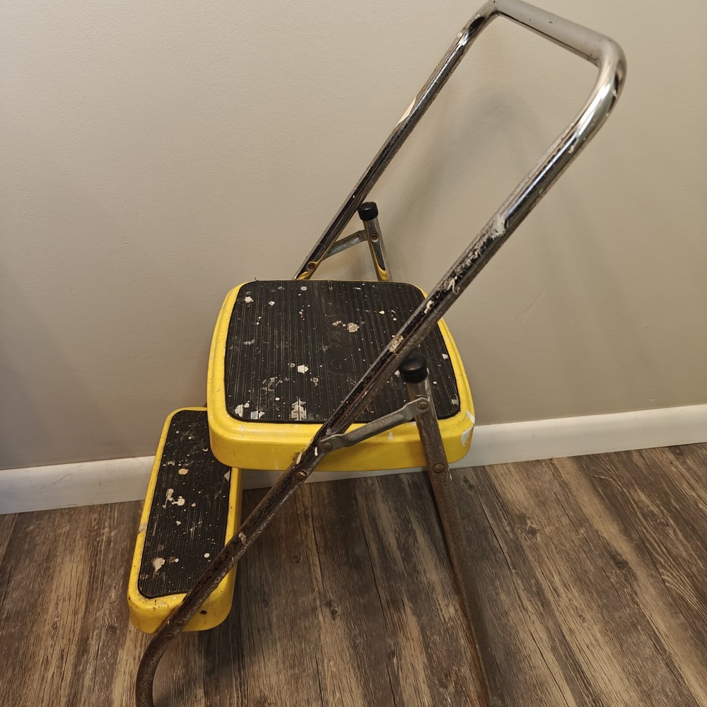 Vintage Chippy Yellow Cosco Folding 2 Step Stool