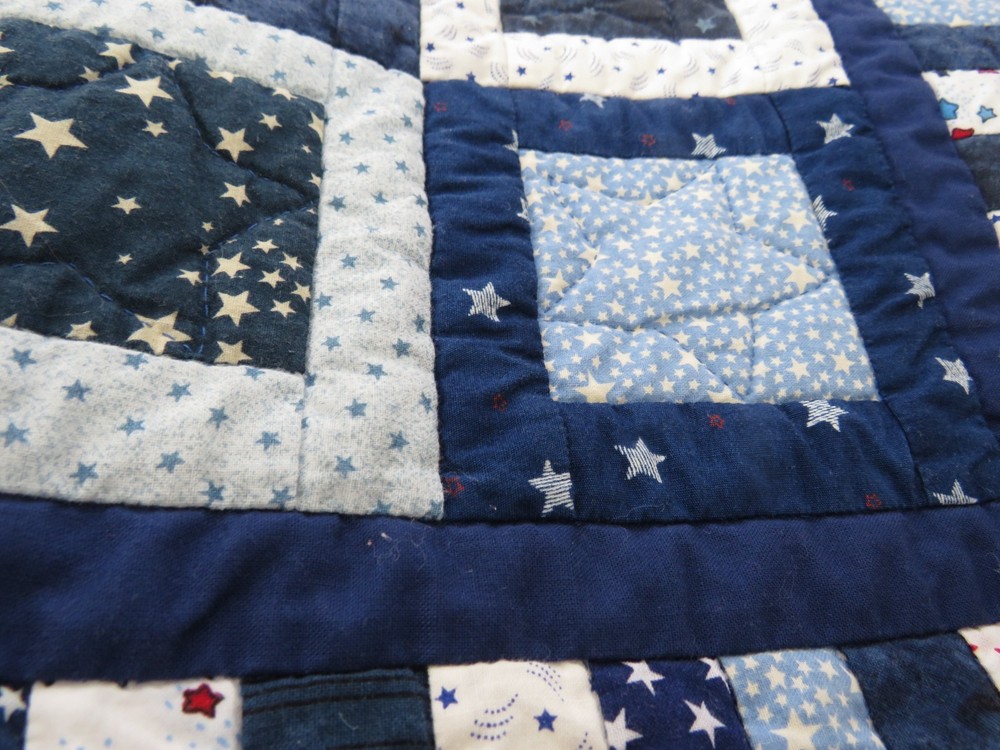 Quilt Lap Throw Hand Quilted Machine Pieced Americana Squares Signed Dated