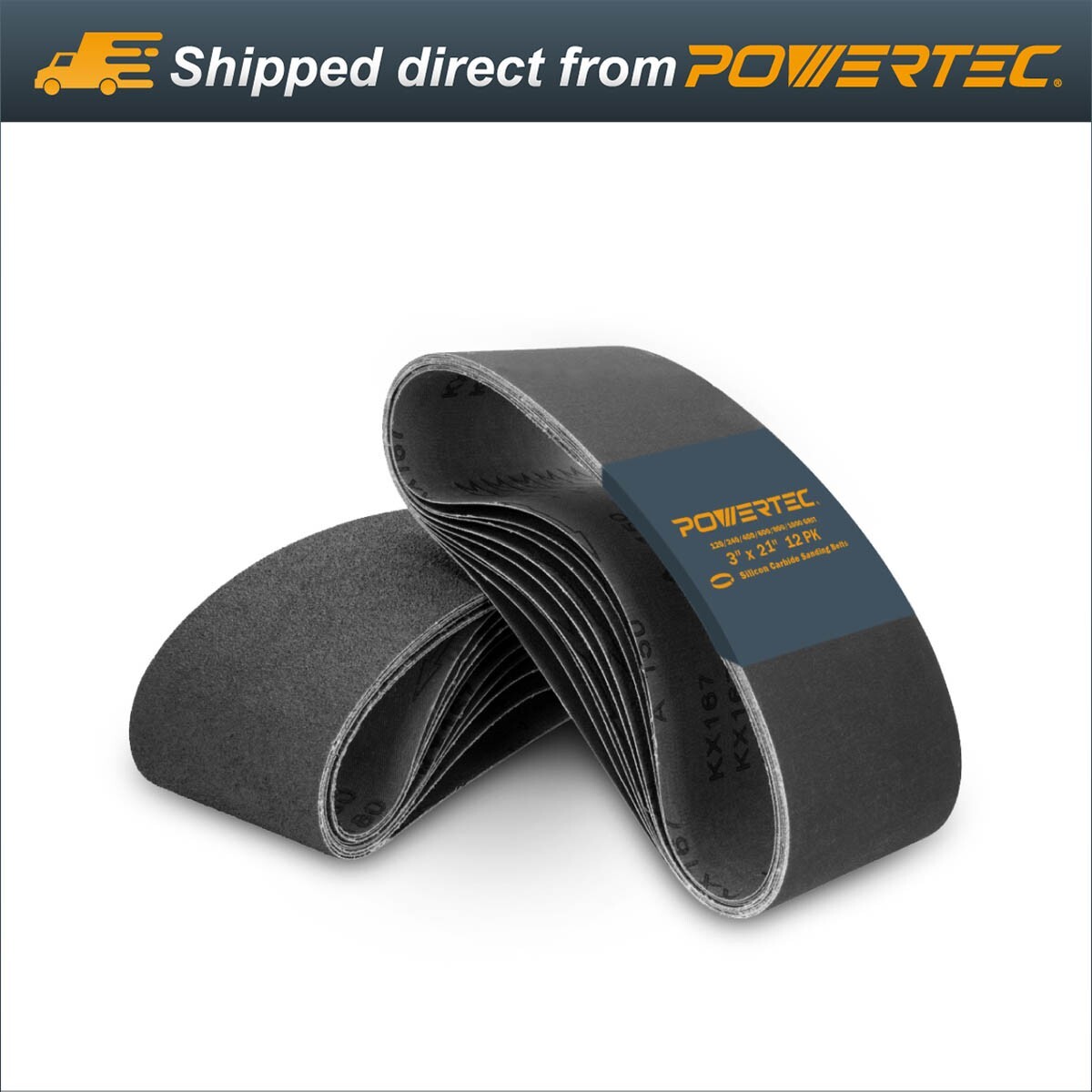 POWERTEC 46007 3" x 21" Silicon Carbide Sanding Belts, Abrasives Belt 12PK