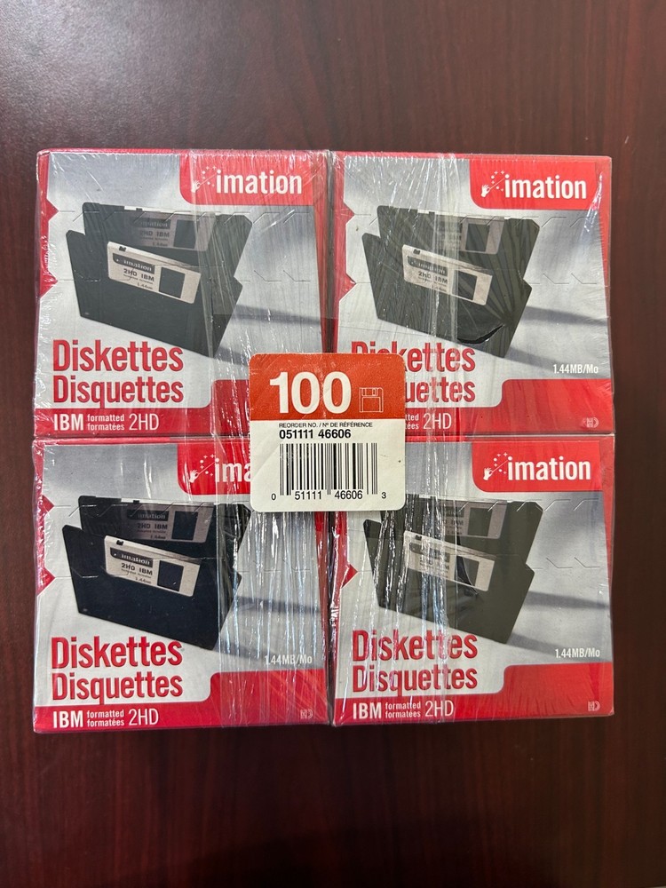 New Sealed Imation 3.5" High Density Diskettes - IBM Formatted 1.44MB - 100-Pack