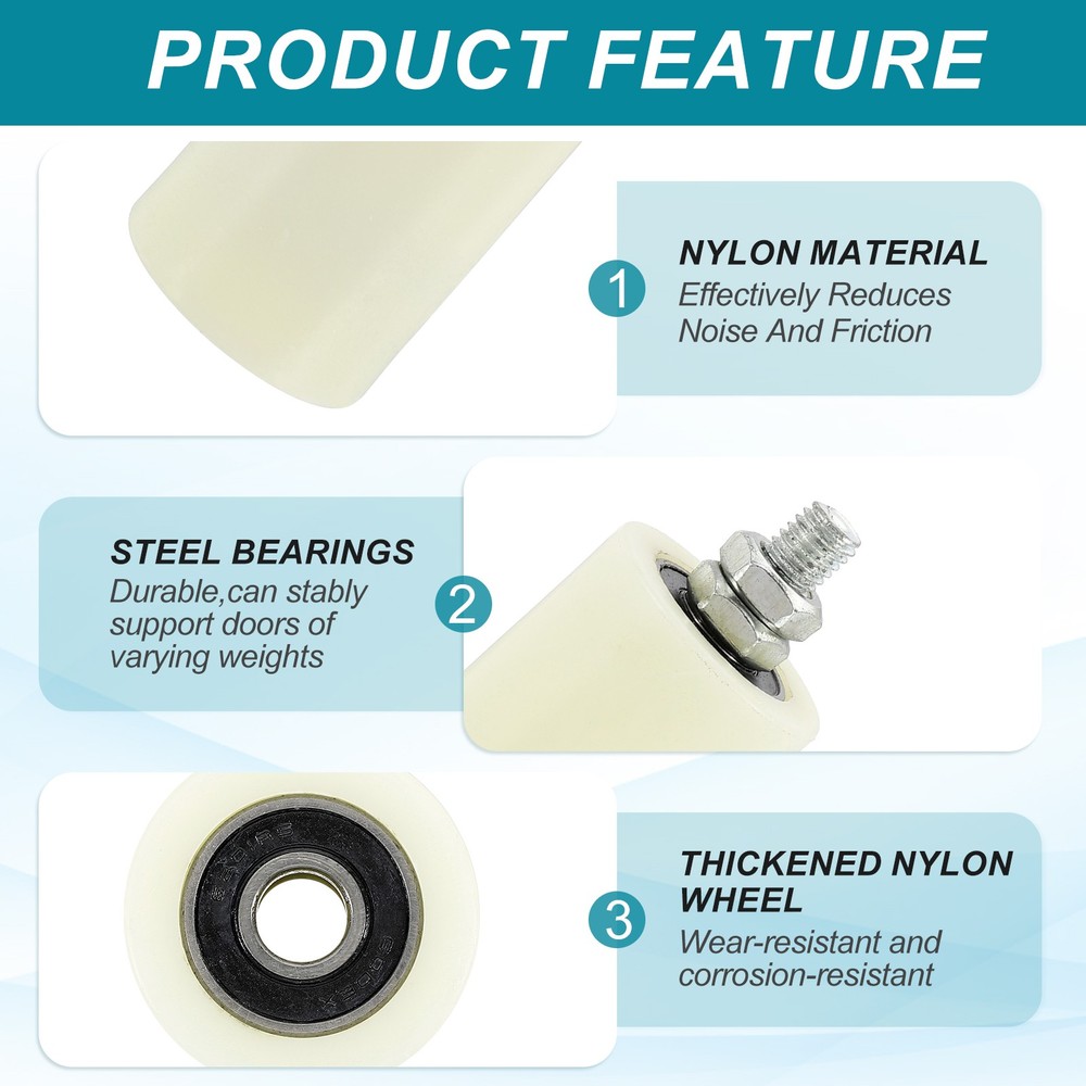 2Set Slide Gate Guide Roller 2.8" Adjustable Nylon Roller with Bracket, White