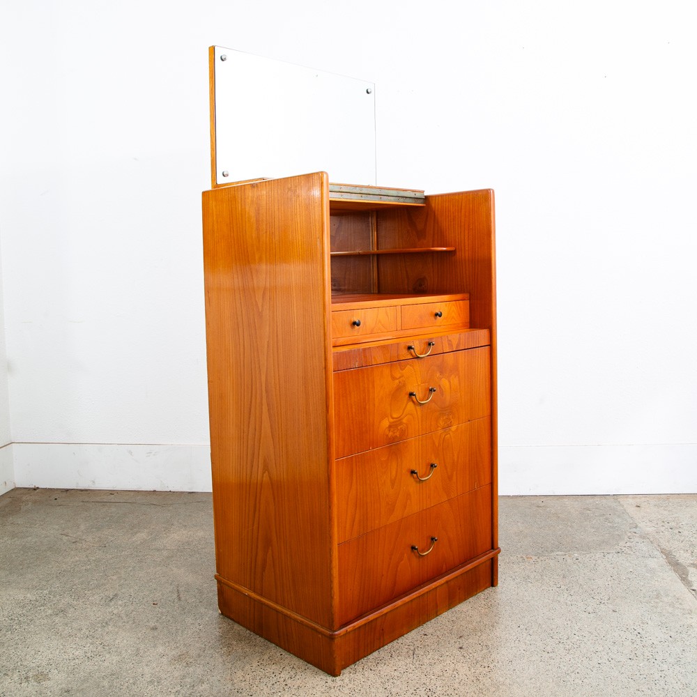 Mid Century Danish Modern Desk Vanity Office Wood 5 Drawers Denmark Mirror Mcm