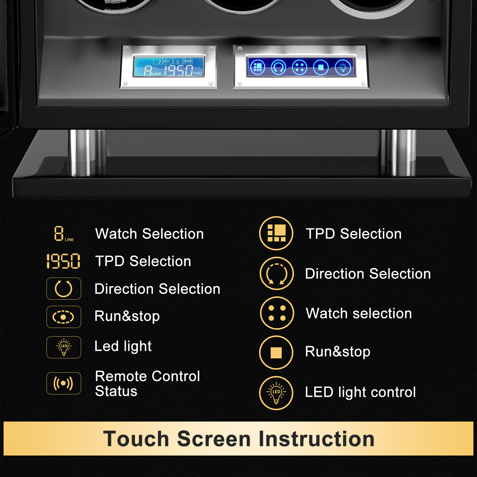 New Automatic 3 Watch Winder Fingerprint Unlock Display Watch Box LED LCD Touch