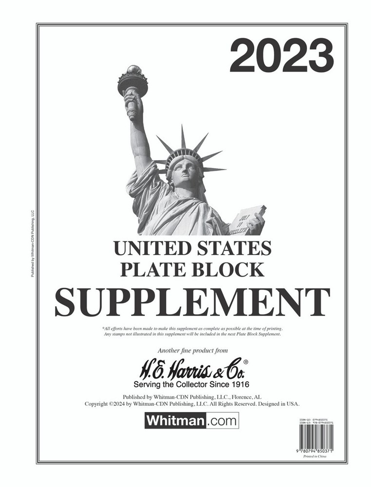 H E Harris US PLATE BLOCK Supplement for Stamps issued in 2023