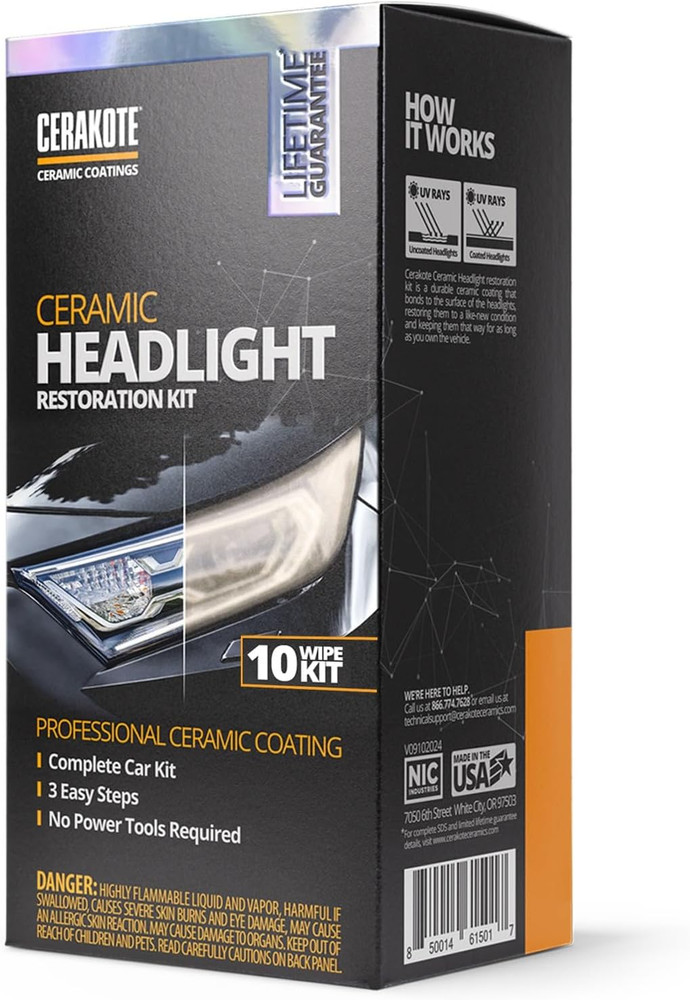 Ceramic Headlight Restoration Kit, No Power Tools Required - 10 Wipe Kit