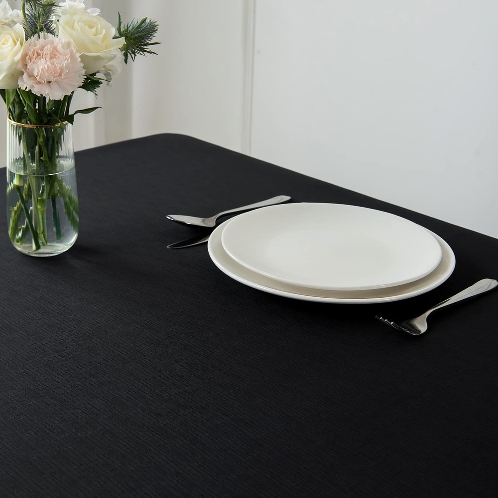 maxmill Faux Linen Textured Rectangle 84" x 60" (Rectangular), Black