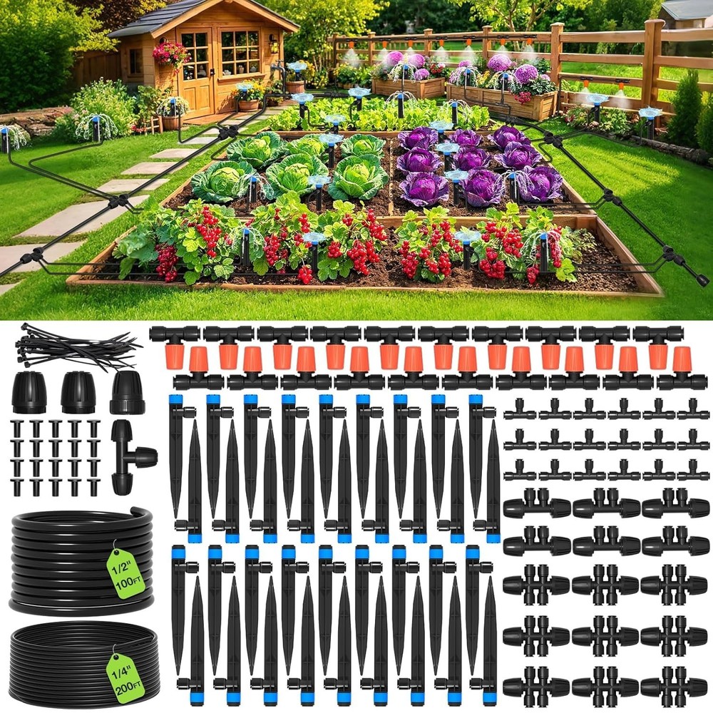 300FT Drip Irrigation System Kit, Automatic Watering