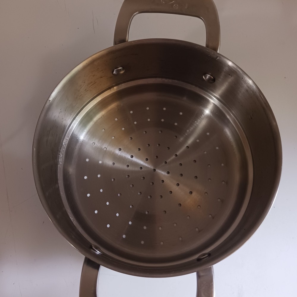 Emeril Stainless Strainer Steamer Pot Pan Insert Colander Double Handle 7.5"