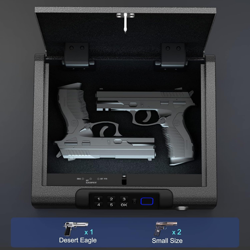 Biometric Handgun Safe with Fingerprint, PIN & Key - Secure Storage Solution