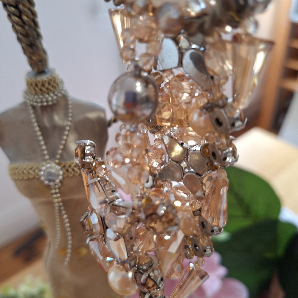 Fabulous statement crystal drop Earrings & complementary Bracelet, bronze tones