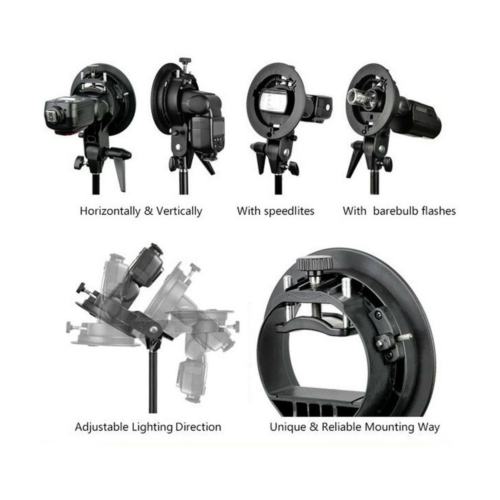 S-Type Bracket Bowens Horizontal Flash Head Mount Holder for Reflector Umbrellas
