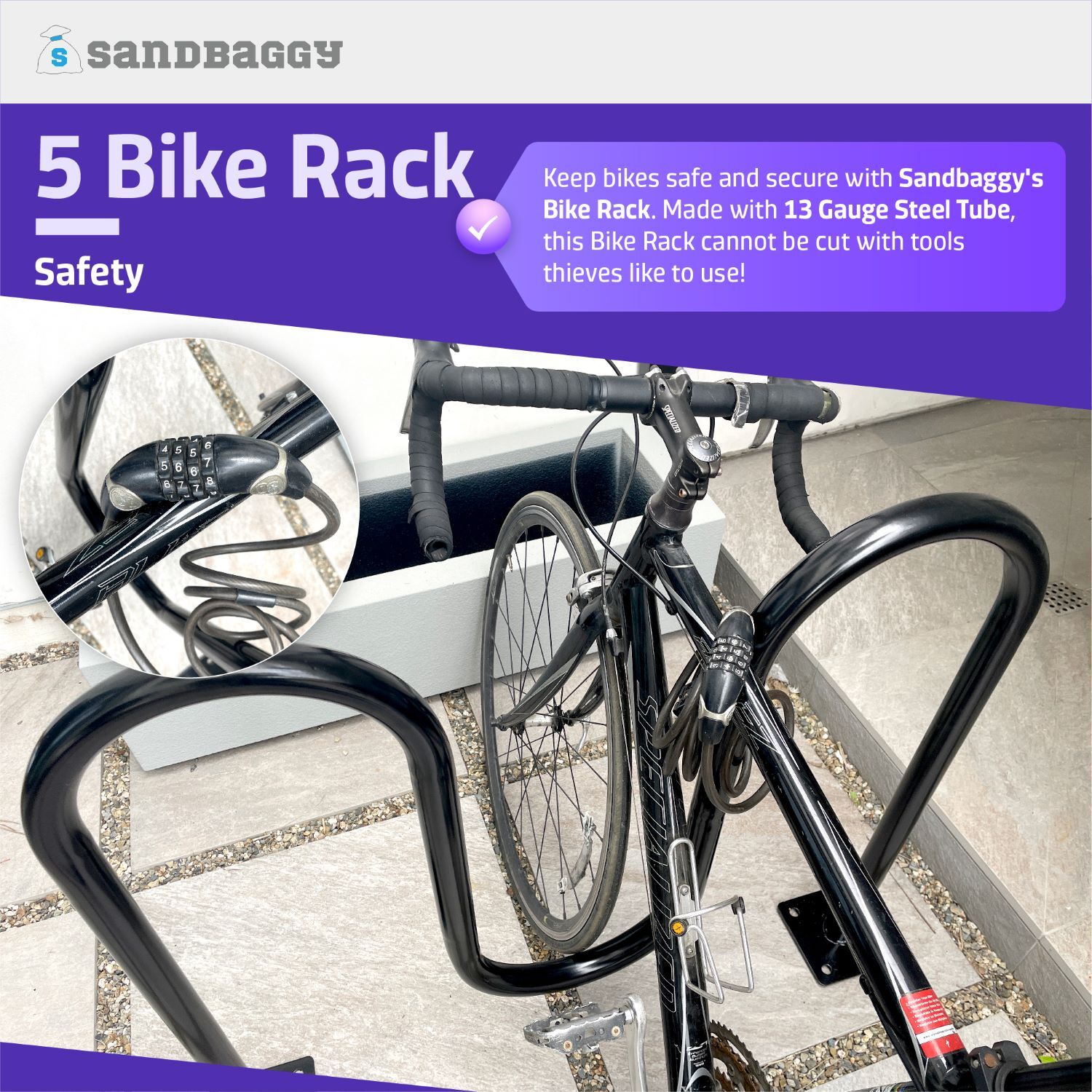 Sandbaggy Commercial Dual Loop Wave Bike Racks - In Ground - 5 Bike Capacity