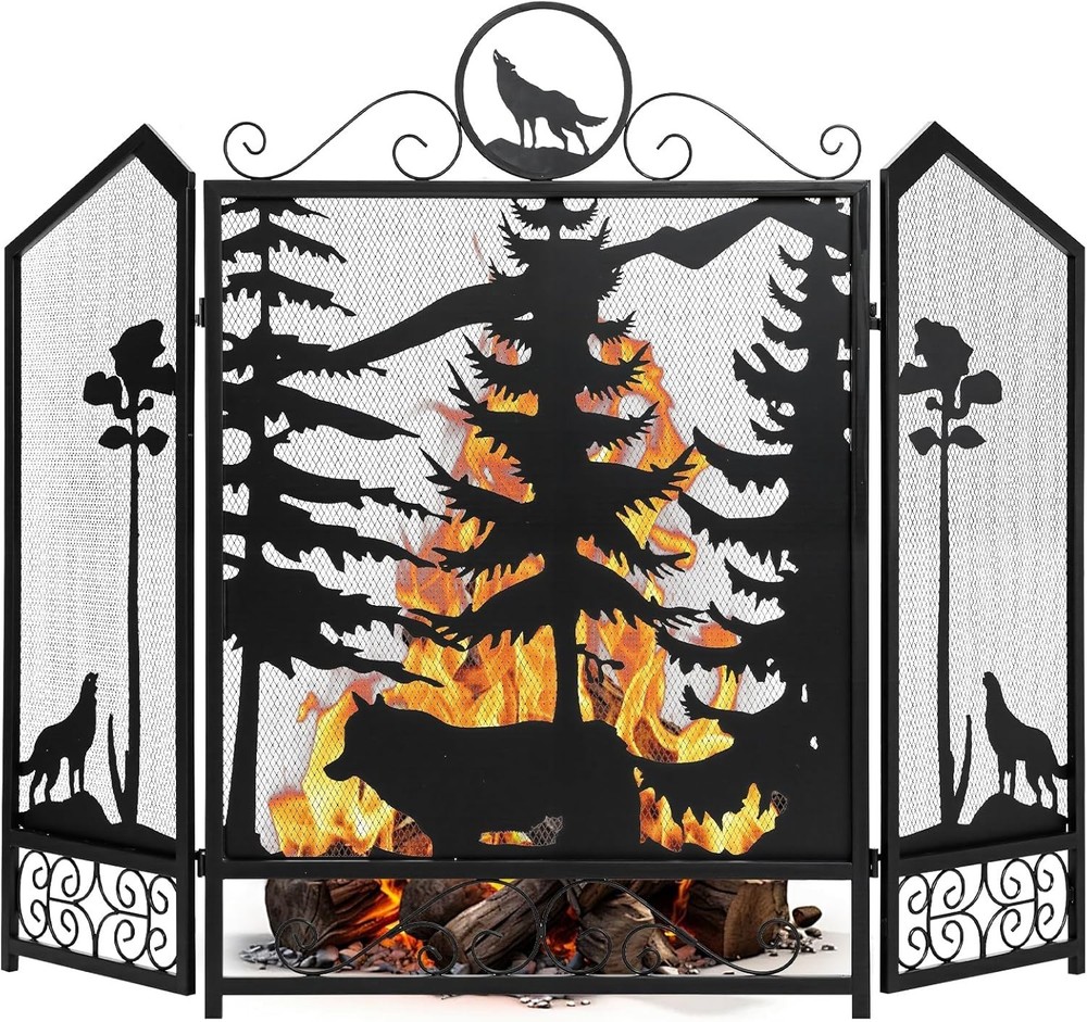 Fireplace Screen 3 Panel Cover Stand Alone Unit for Flexible Placement and Use