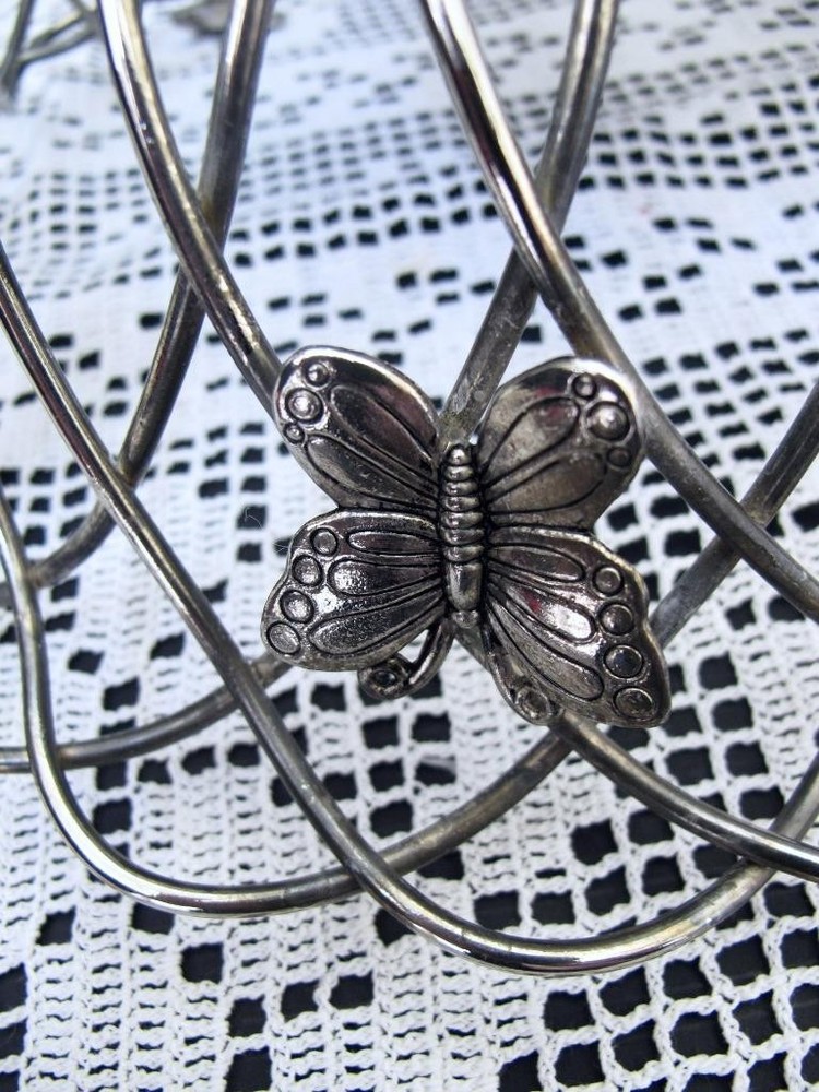 Godinger Silverplate Serving / Bread / Fruit Basket Butterfly Dragonfly Bee Bug