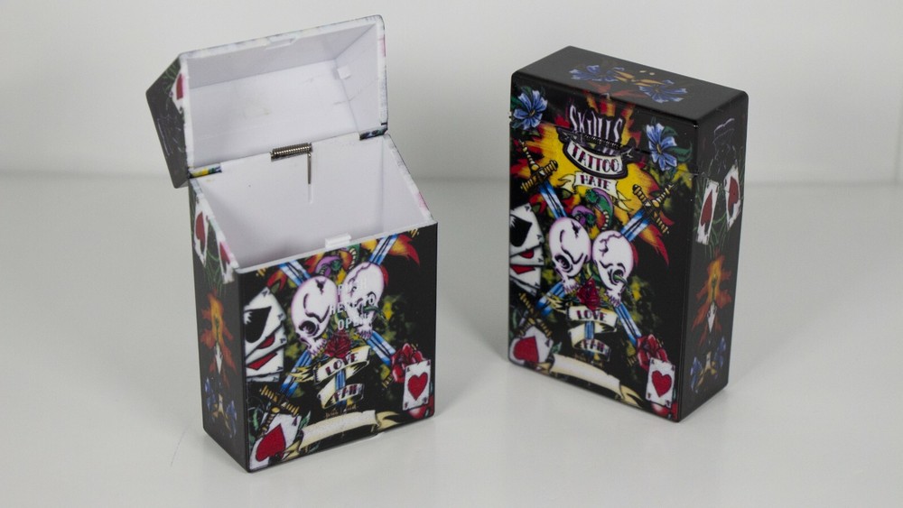 12 Tattoo Design Push Open Plastic Cigarette Case Pack Holders King Size