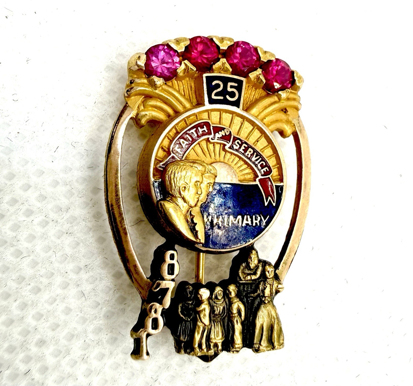 Primary Pin LDS Mormon Red Ruby 1/10 Gold Filled