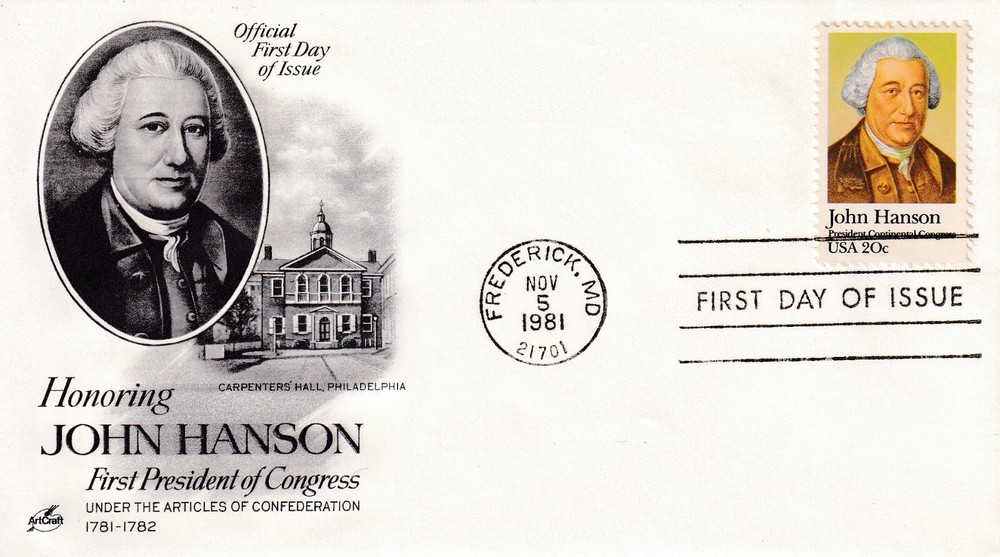 STAMP US SCOTT 1941 "John Hanson" 20 CENT 1981 FDC - D