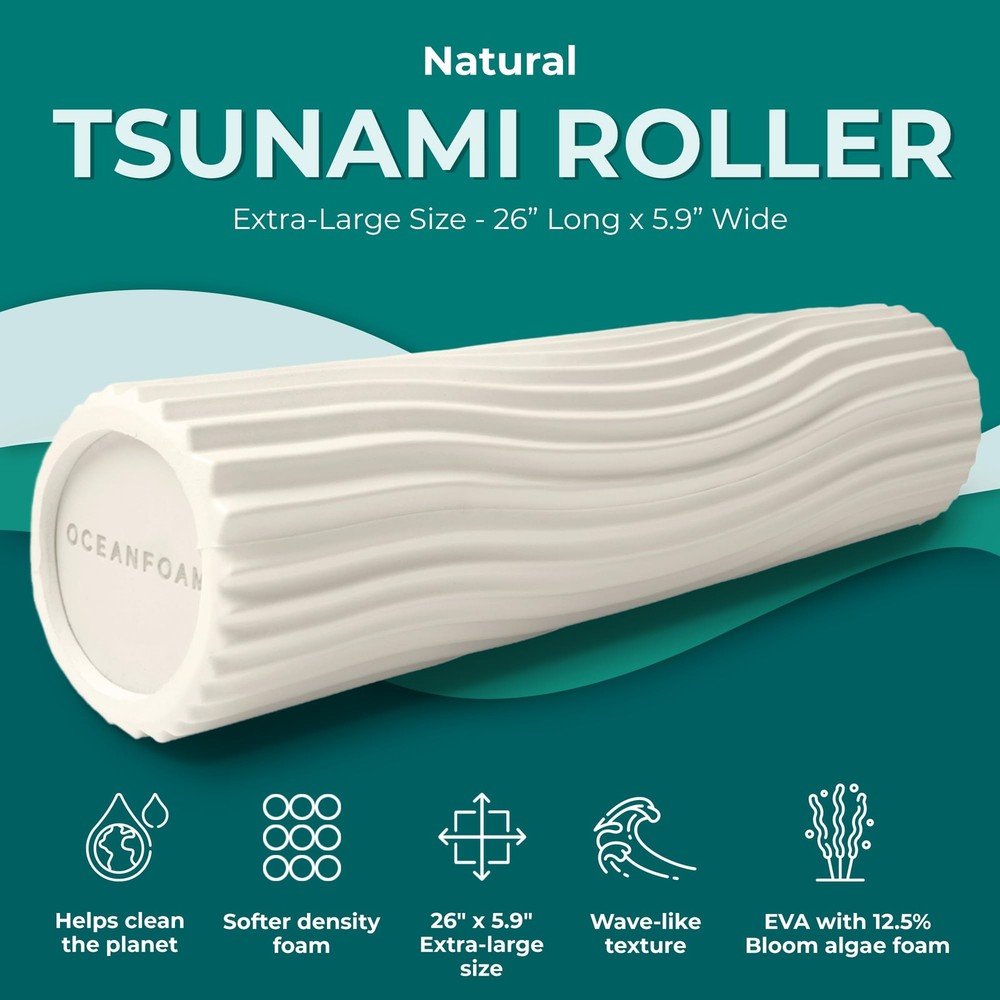 Tsunami Roller (Natural) - Extra-Large, 26" x 5.9" - Soft, Textured Foam Roll...
