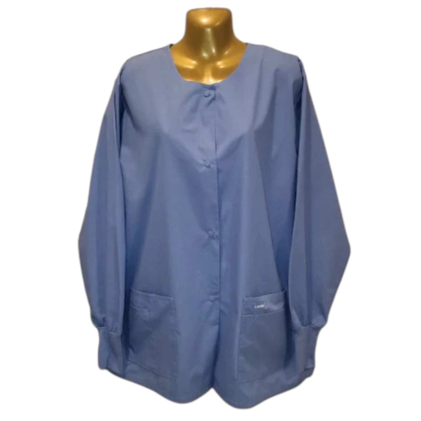 NEW Landau X-Large Blue Cotton Medical Scrub Jacket Snap Front Rib Cuffs Pockets
